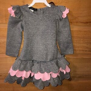 Biscotti gray / pink long sleeve dress with layered ruffles / scalloped